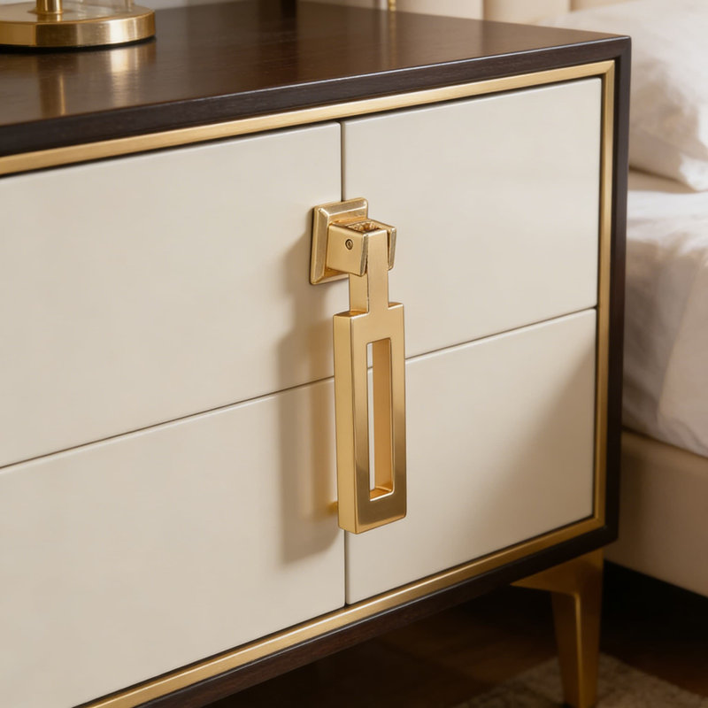 Rectangular Ring Pull Handles For Drawers And Cabinets, Brushed Brass Finish Zinc Alloy Hardware, Modern Hanging Design Furniture Pulls For Dresser Closet And Storage Box