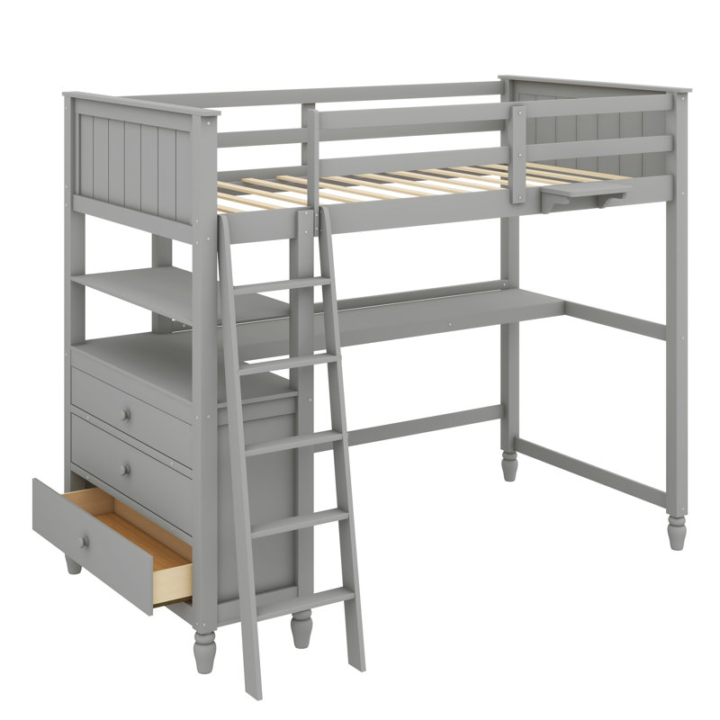 Lit mezzanine simple avec tiroirs Jawanda Kids, gris