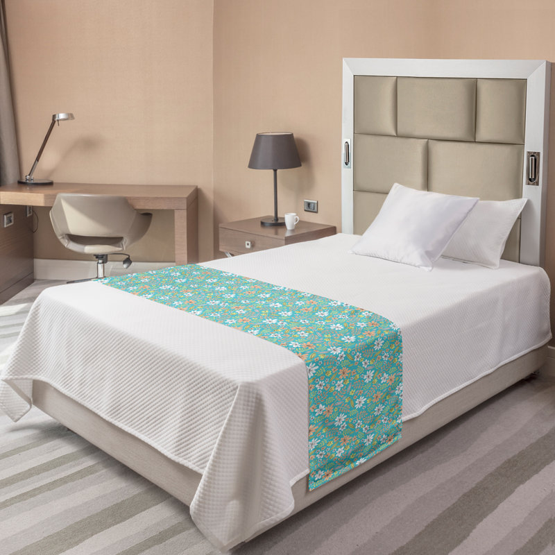 Ambesonne Floral Bed Runner Botanical Design Elements Turquoise Peach, Twin