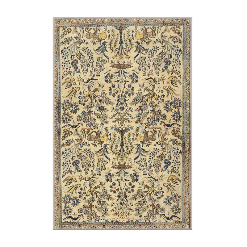 Tapis traditionnel beige / bleu, Rectangle 2 pi x 4 pi