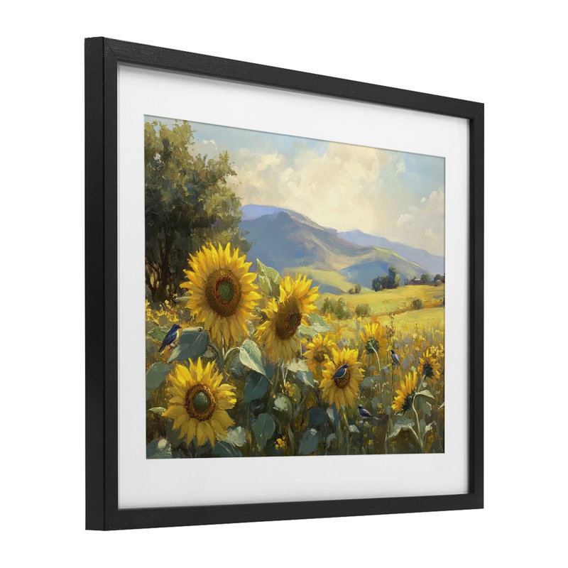 «Sunflower Dream Distant Mountains», reproduction encadrée sous verre, conception de Petal Prints Design, H 13 po x l 16 po