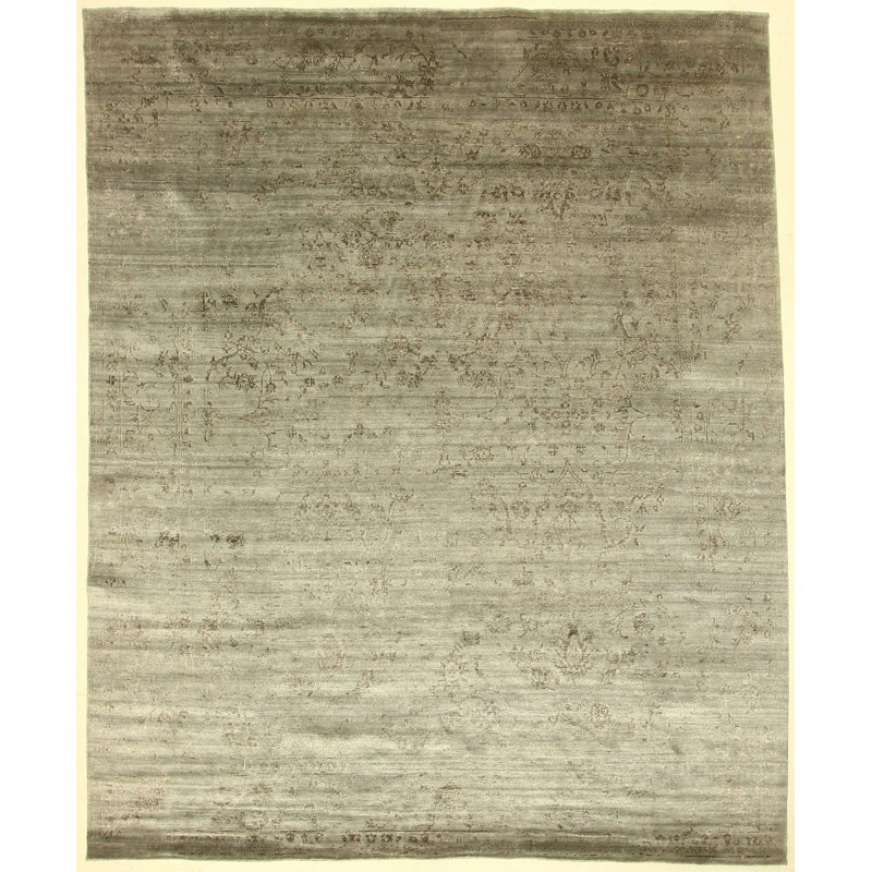 Hand Knotted Abstract Area Rug in Silver