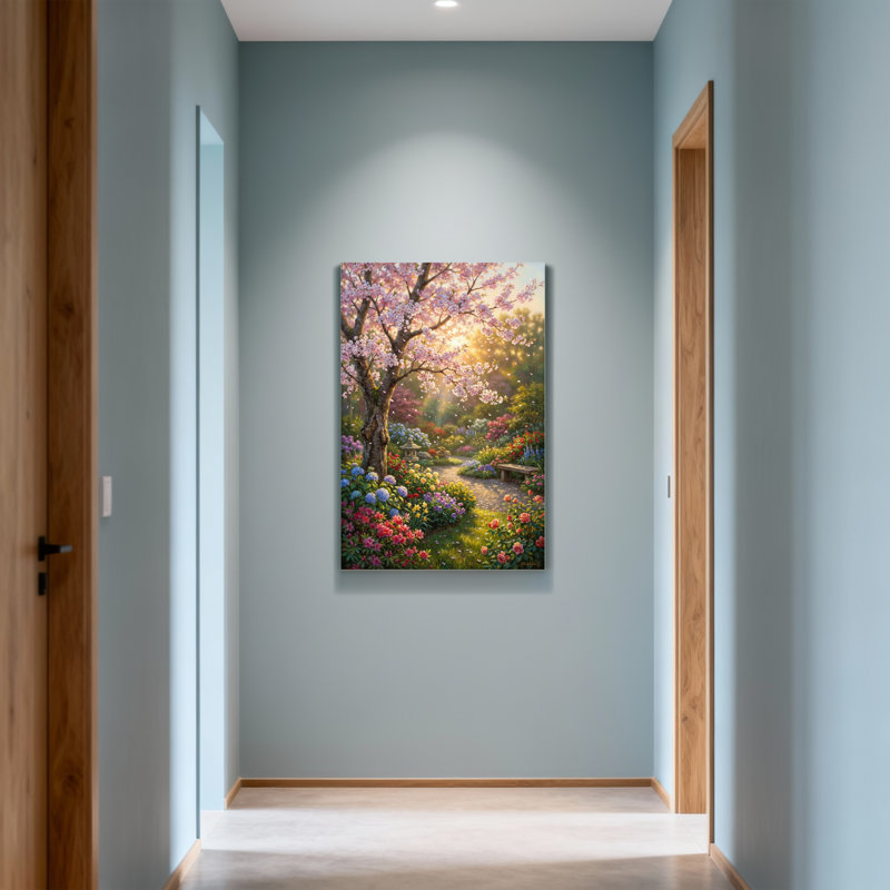 Plants &Flowers Cherry Blossom Garden Pathway Scene, 24" H x 16" W