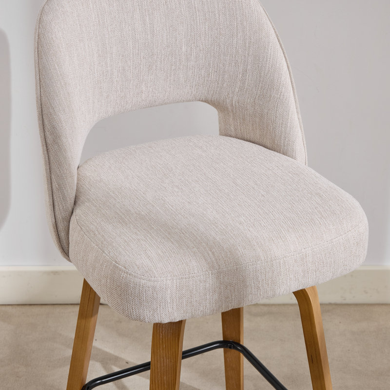 Tabouret de comptoir pivotant 26 po avec pieds en bois courbé au fini chêne naturel, Beige, 4