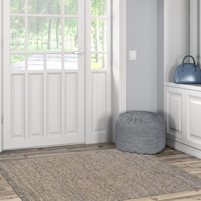 Brogan Berber Reversible Ivory and Neutral Mix Wool Area Rug with Jute Core and Jute Fringe, Rectangle 3'6" x 5'6"