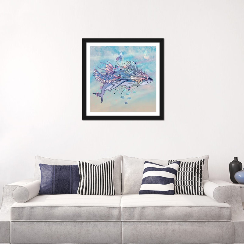 " Journeying Spirit (Shark) " by Mat Miller, Black Framed Fine Art Paper, White, 24" H x 24" W x 1" D