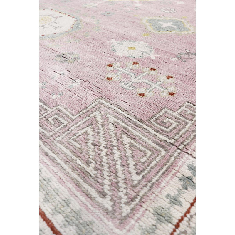 Khotan Hand-Knotted Pink/Beige Wool Area Rug