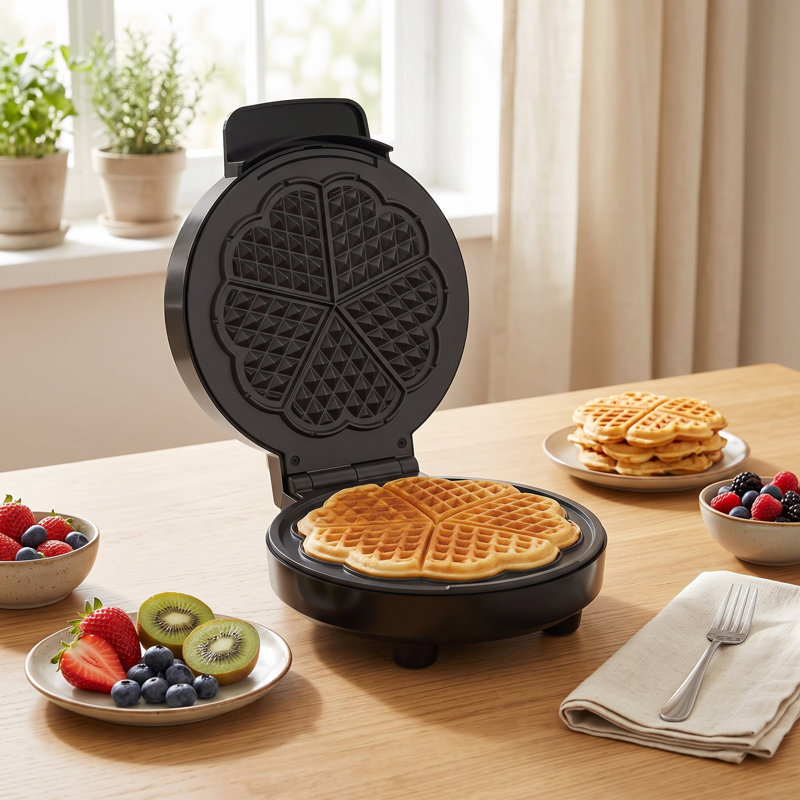 5 mini gaufriers en forme de cœur avec thermostat réglable, gaufrier antiadhésif pour le petit-déjeuner