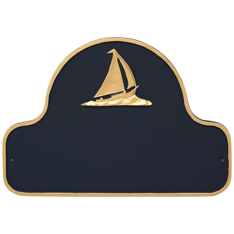 Plaque d'adresse voilier voilier, Marine / doré