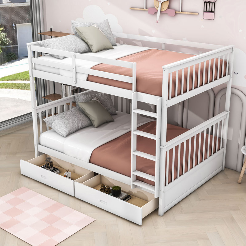 Dorethea 2 Drawer Standard Bunk Bed by Harriet Bee, White, Full Over Full
