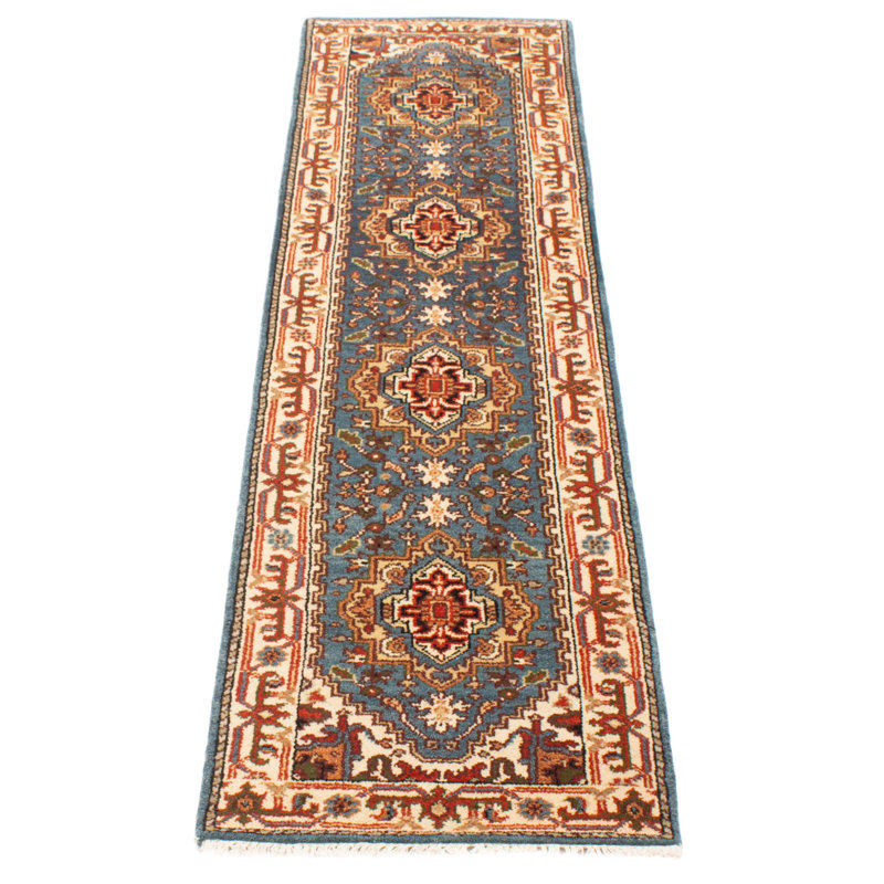 Tapis bleu foncé en laine noué à la main Serapi Heritage 2 pi 6 po x 9 pi 10 po
