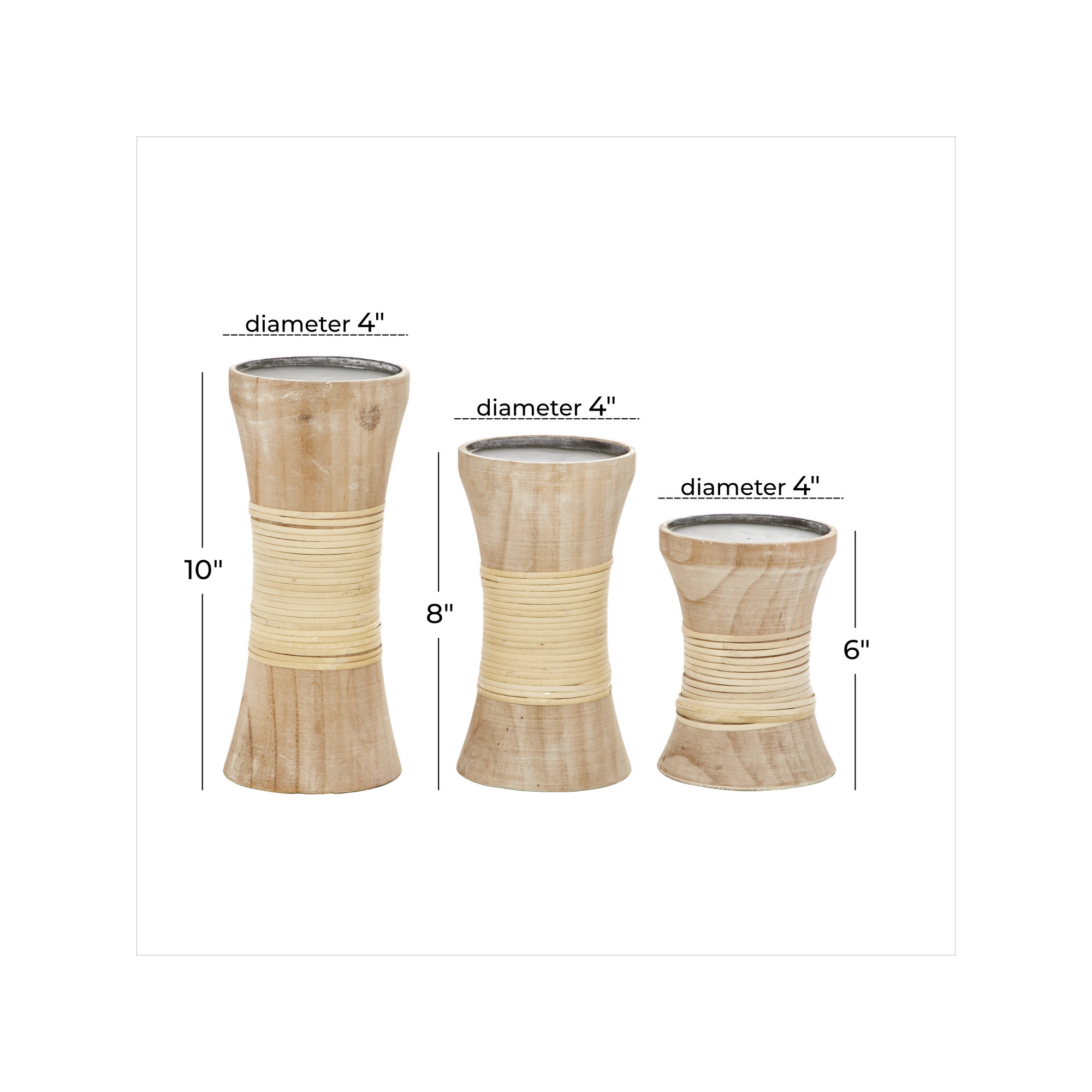 3 Piece Wood Tabletop Candlestick Set