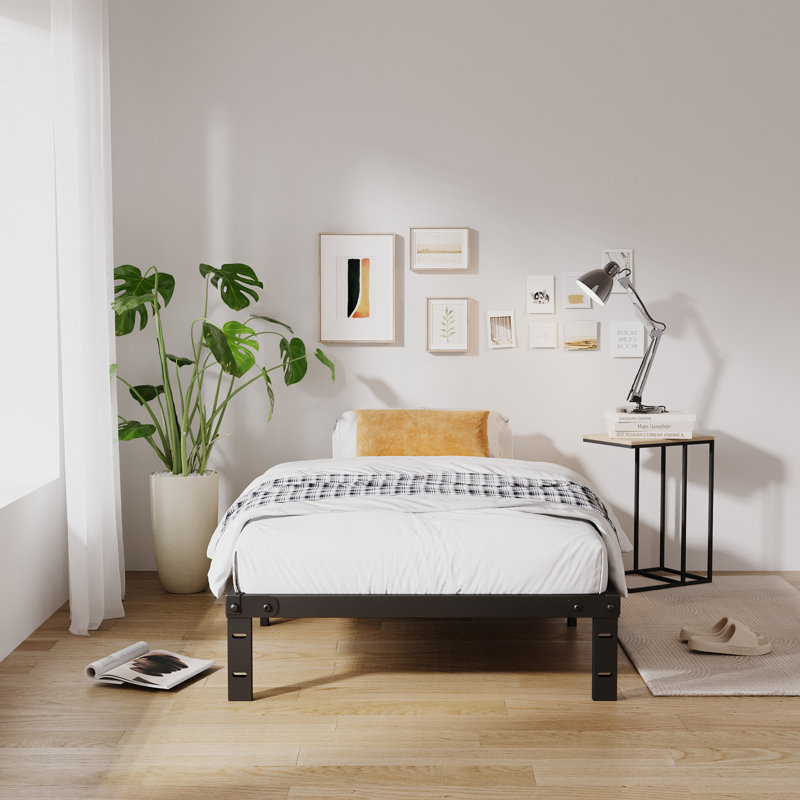7" Steel Twin Bed Frame Heavy-Duty Noise-Free No Boxspring Needed with Rubber Corner Guards, Twin, 7"
