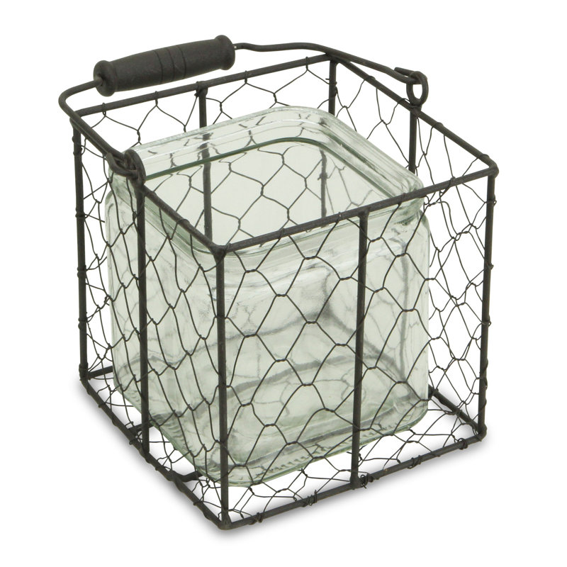 6" Clear and Brown Glass and Metal Lattice Tabletop Lantern Candle Holder
