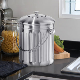 Stainless Steel Compost Bin Hanging Trash Can With Lid For Kitchen Cabinet  Door Family Sized Galvanized Metal Indoor Countertop
