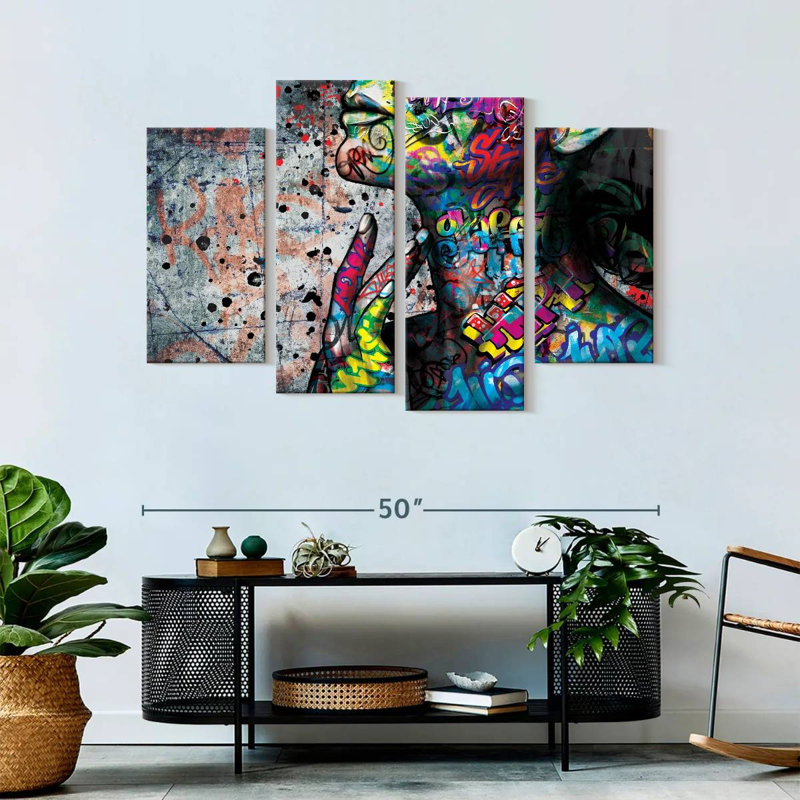 Portrait de femme éclatante 4 pièces, H 32 po x l 52 po x P 1,25 po