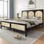 Grand lit plateforme en bois avec tête et pied de lit en rotin, structure en bois de pin massif, style naturel boho, aucun sommier requis, capacité de 600 lb, assemblage facile-221526390