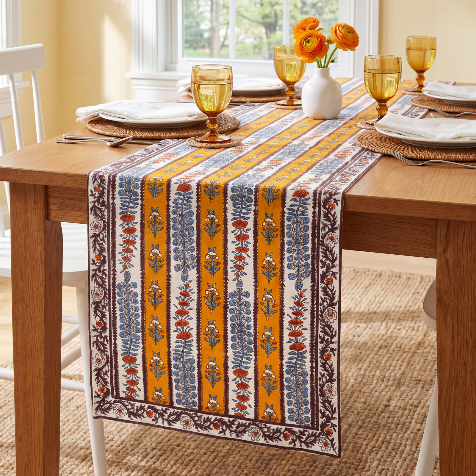 Charlemont Floral Table Runner, 90" x 16", Green