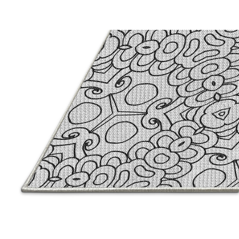 Tapis blanc/noir à motifs, Rectangle 2 pi x 5 pi