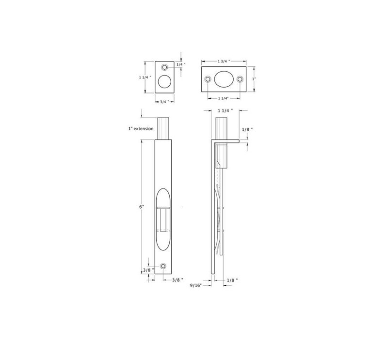 Boulon de surface 8 po Deltana 8SB19; robuste; finition noire, H 1,25 po x l 8 po x P 1 po, Peinture noire