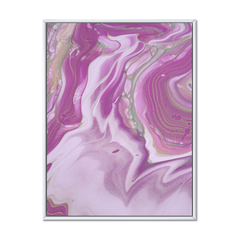 «Pink Marble Waves I», peinture sur toile, H 32 po x l 16 po x P 1 po, Cadre flottant blanc