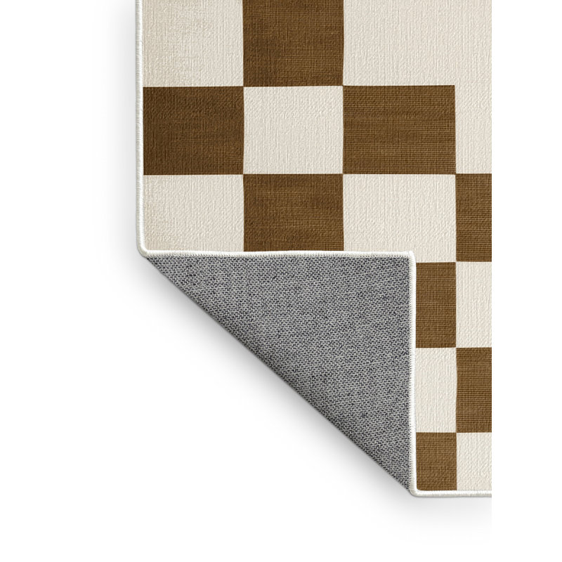 Tapis beige à carreaux lavable à la machine, Carré 4 pi