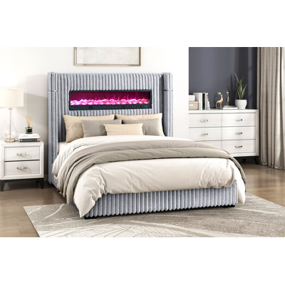 Tête de lit à oreilles de luxe pour très grand lit californien à tête de lit décorative avec velours côtelé gris