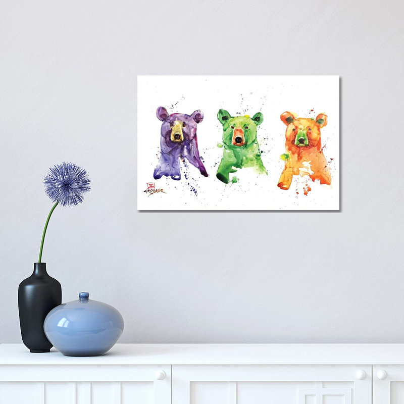 Three Bears by Dean Crouser - Painting on Canvas, 30.48 cm H x 45.72 cm W, Wrapped Canvas