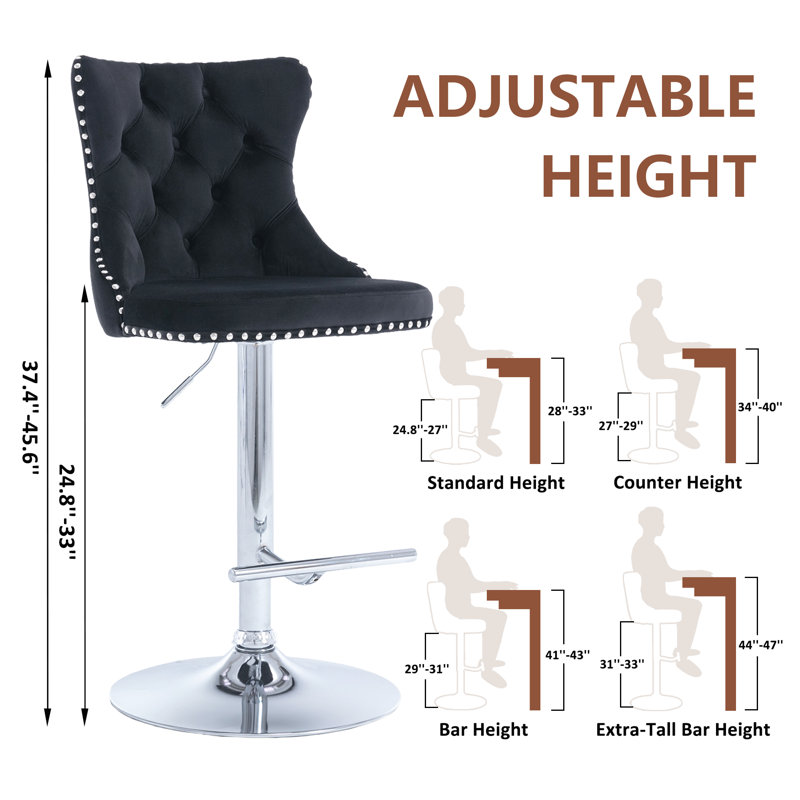360°Swivel Bar Stools with Sliver Base, Black