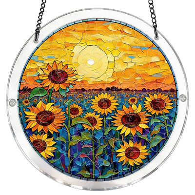 Sunflower Stained Glass Suncatcher Colorful Sunflower Field Window Hanging Ornament  Acrylic  Decor For Home Garden Patio  Gift For Flower  Lovers