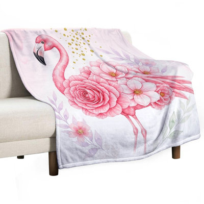 Pink Flamingo With(2) Luxury Flannel Throw Blanket, Soft Warm Fuzzy Blanket for Living Room Sofa Bed Home Decor
