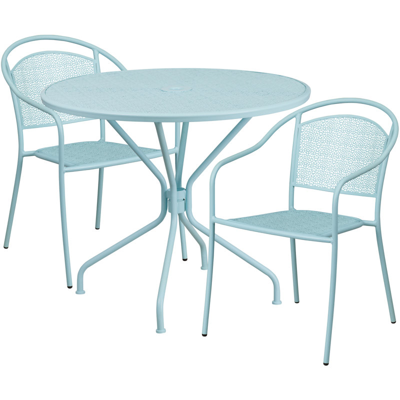 Round 2 - Person 35.25" Long Bistro Set, Sky Blue