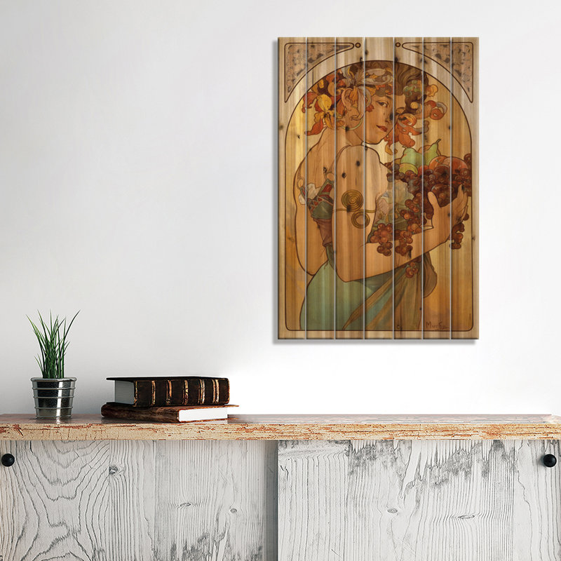 «Fruit» par Alphonse Mucha, impression sur bois sans cadre, H 40 po x l 26 po x P 1,5 po