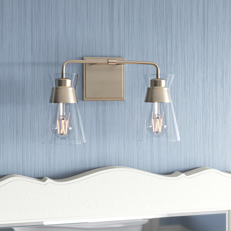Satin Nickel 2-Light Vanity Fixture with Clear Glass Shades