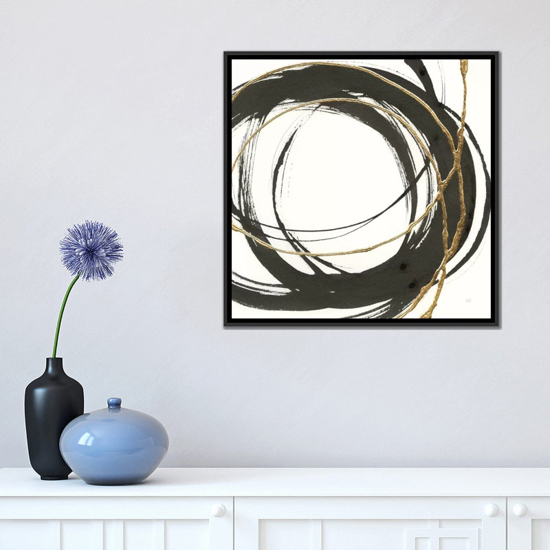 «Gilded Enso II», reproduction d'impression sur toile, H 37 po x l 37 po x P 1,5 po, Toile avec cadre noir, Pas de tapis