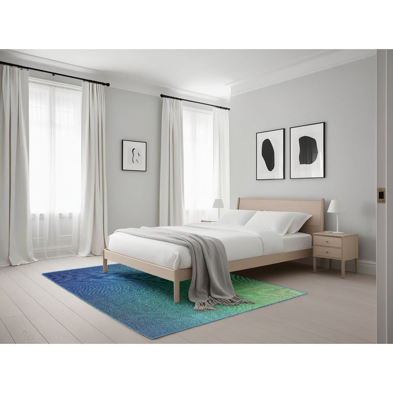 Tapis à motif bleu / vert, Rectangle 5 pi x 7 pi