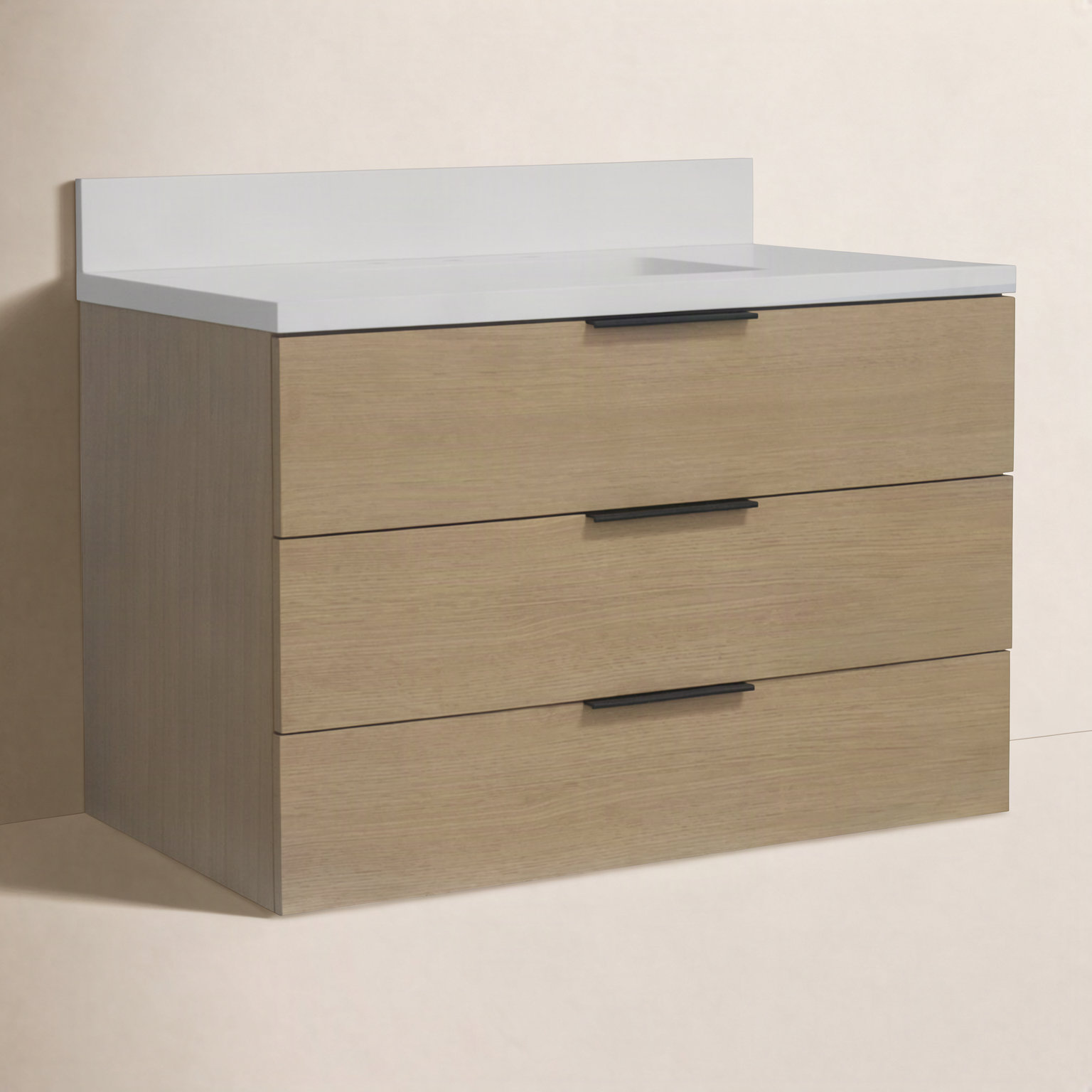 Mitchell 36'' Single Bathroom Vanity, Matte White Quartz, Blonde Wood