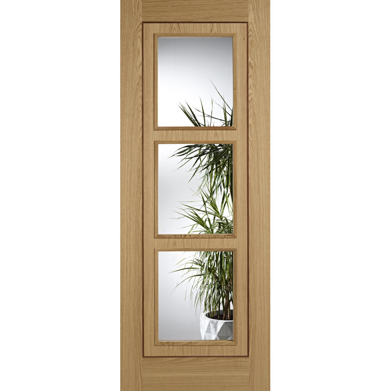 Inlay Glazed Prefinished Oak Internal Door, 198.12 cm H x 83.82 cm W x 3.5 cm D