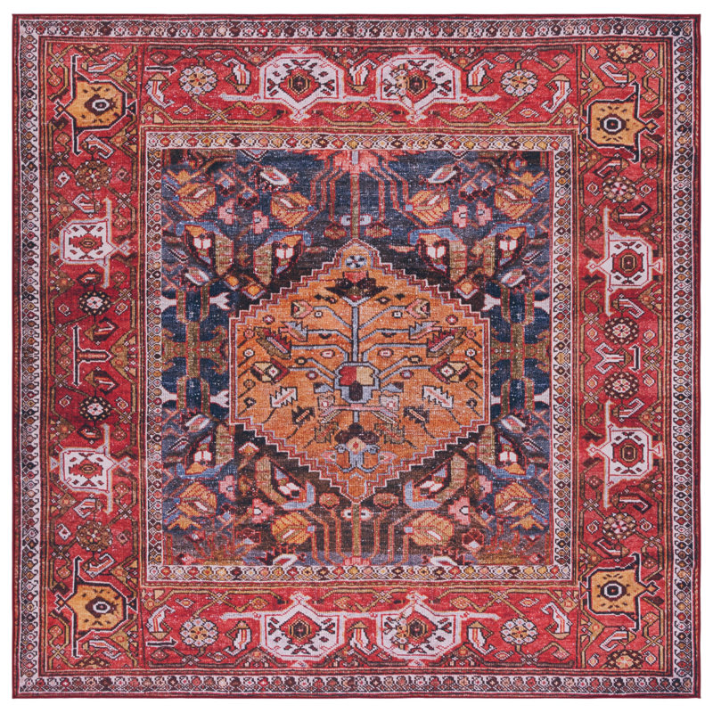 Tapis bleu marine / rouille Gullion Southwestern, Carré 6 pi