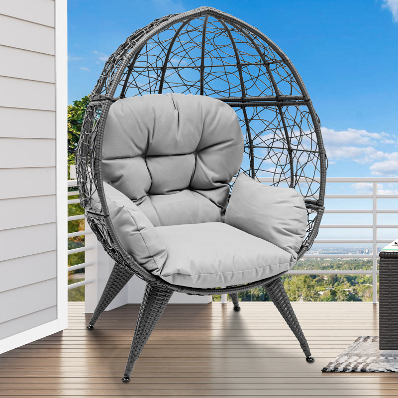 Gray Wicker Egg Chair with Cushions and Iron Frame