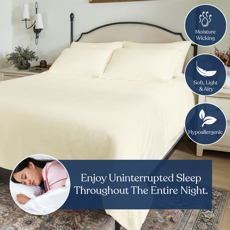 Perecale Bedding 100% Organic Cotton Percale Fitted Sheet, 400 Thread Count GOTS Certified, Smooth & Moisture-Wicking, Ivory