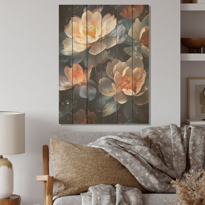 «Beautiful Rainy Lotus Dance», art mural sur bois de pin naturel