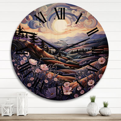 Horloge murale en bois paysage campagne lavande II Patchwork II