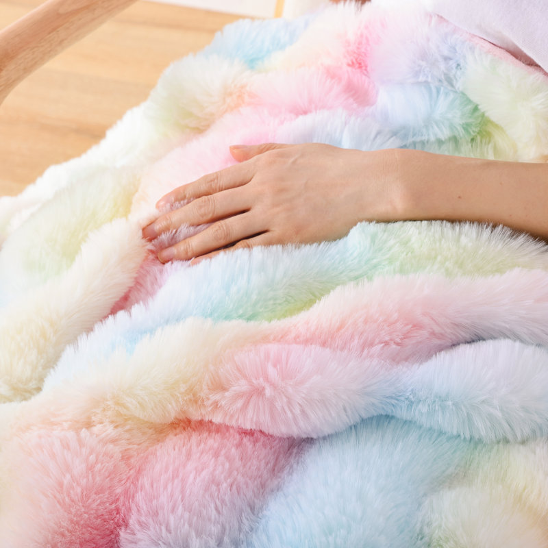 Jeté en fausse fourrure pour canapé - molleton moelleux et moelleux Rainbow, L 60 po x l 50 po, Arc-en-ciel