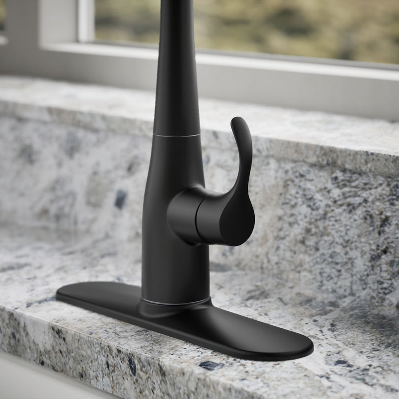 Kohler Simplice Single Handle Pull Down Kitchen Sink Faucet with Three-Function Pull Down Sprayer, Matte Black