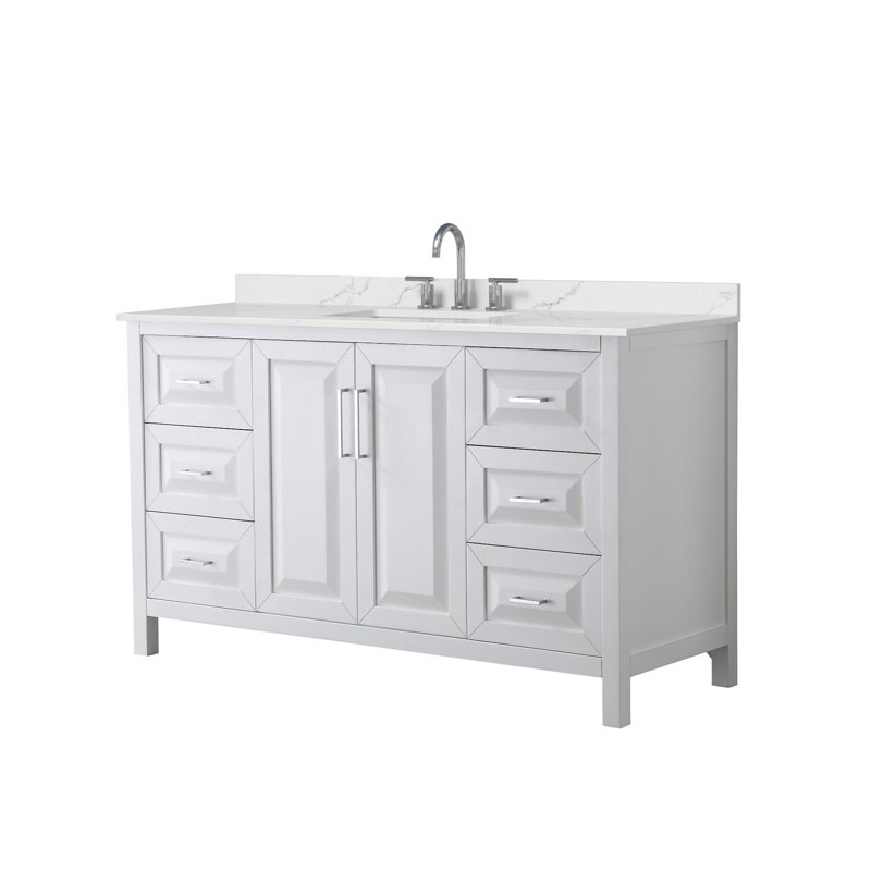 Daria 60'' W Vanity, White, Polished Chrome, Giotto Quartz