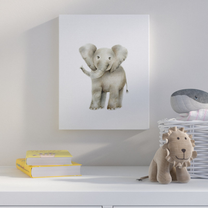 «Happy Baby Elephant Illustration», art mural, Toile tendue, H 20 po x l 16 po