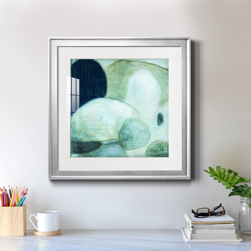 Aucune pierre non retournée - peinture encadrée, Encadrement argenté, H 22,5 po x l 22,5 po x P 1,5 po