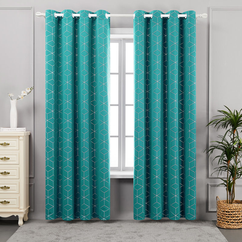 Seligman Wave Foil Printed Room Darkening Thermal Curtains, Turquoise, Width 132 x Drop 229 cm