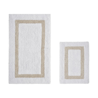 Broshous Premium 100% Cotton 2 Piece Bath Rug Sets with Race Track Pattern, Machine Washable, Super Absorbent & Tufted Weave Reversible Bath Mat for Bathroom